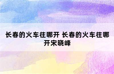 长春的火车往哪开 长春的火车往哪开宋晓峰